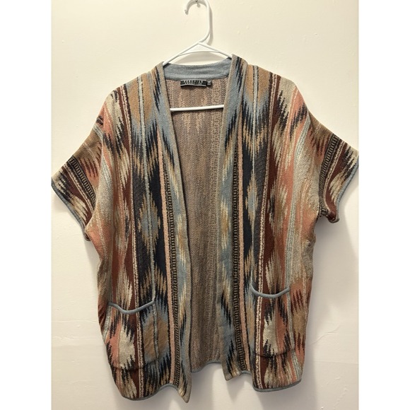 Peruvian Connection Open Cardigan Maras Pima Cotton Stripe Short Sleeve  Medium - Picture 1 of 6